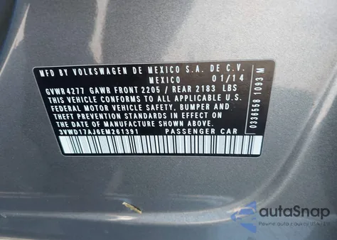 2014 Volkswagen Jetta 1.8T Se from USA, damaged, VIN 3VWD17AJ6EM261391